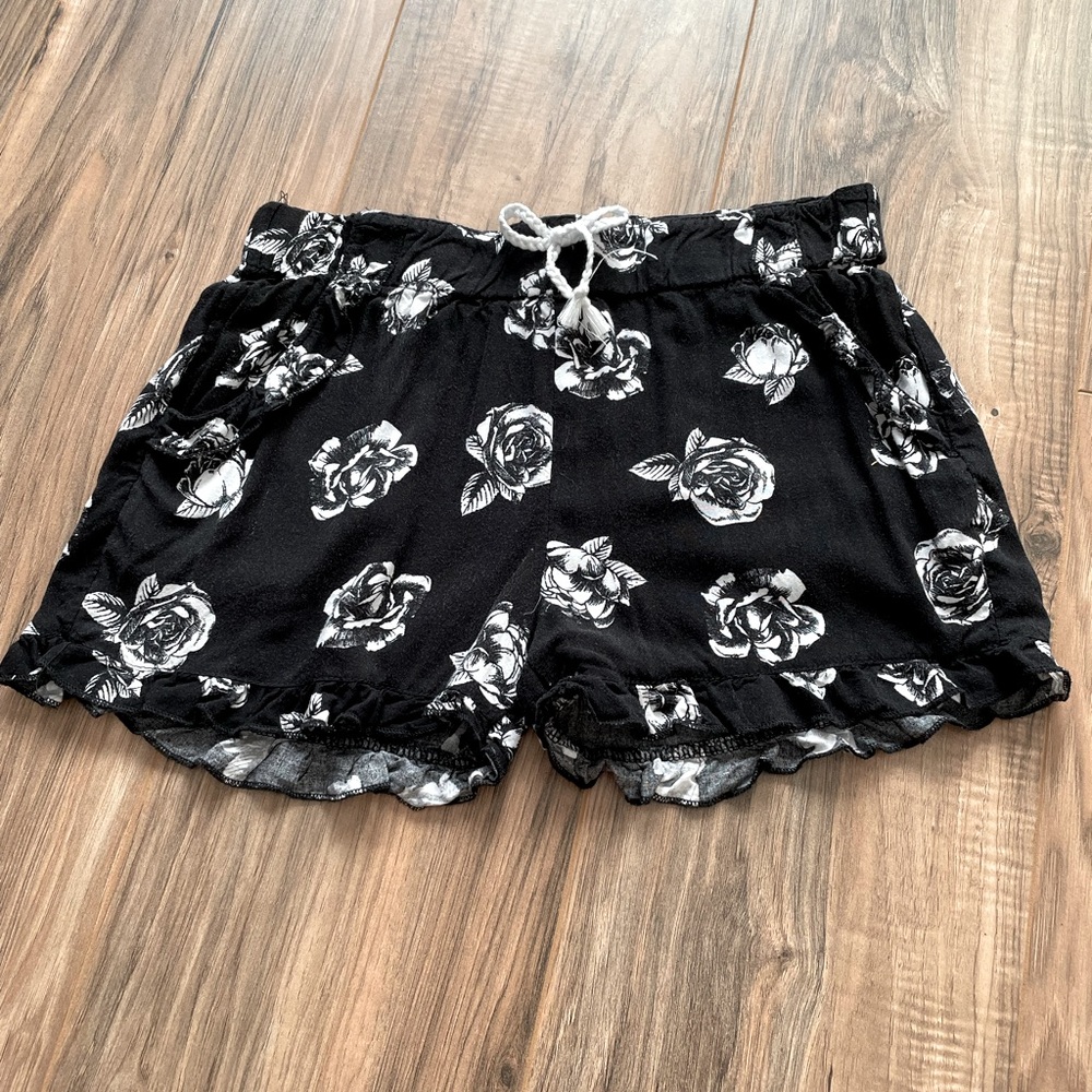Black Floral Shorts